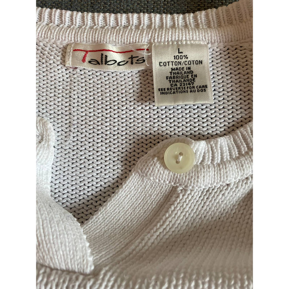 Talbots Woman’s sweater size large white cotton long sleeve cable stitch FLAW - Picture 7 of 8